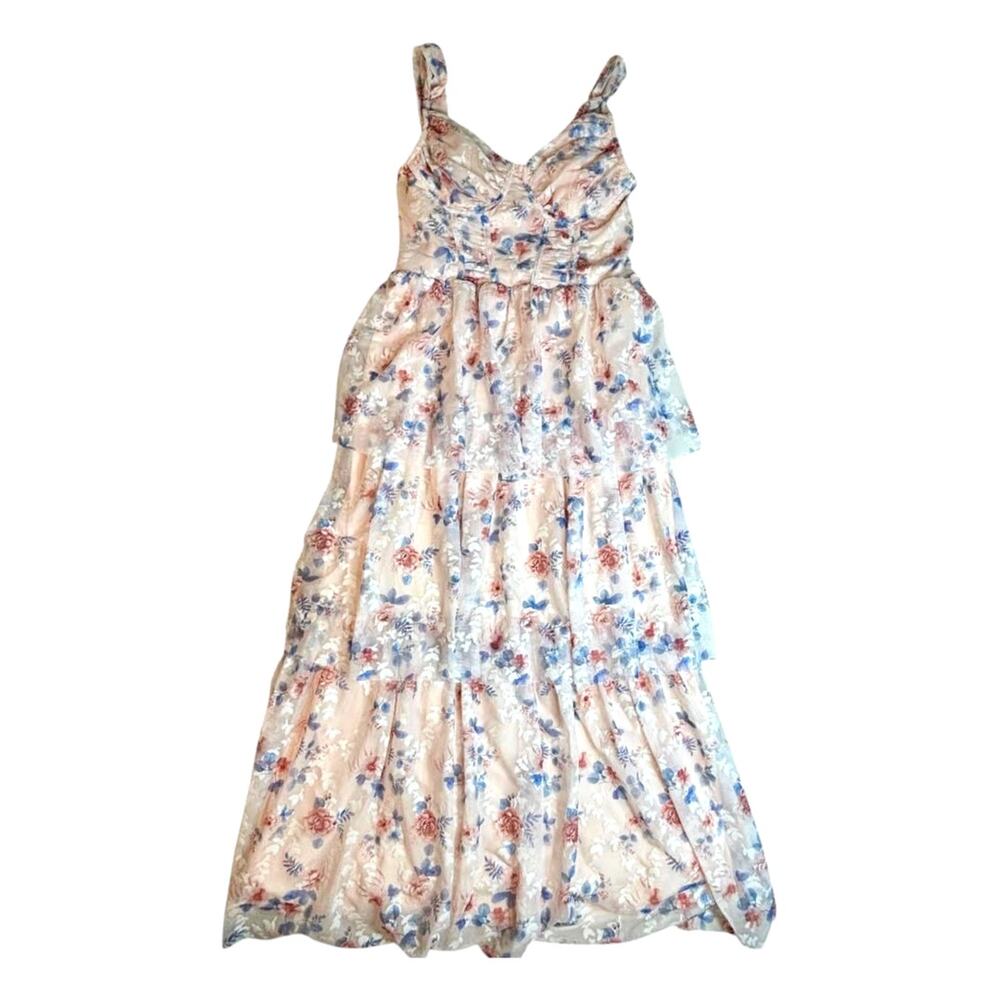 LULUS WOMEN'S BOHEMIAN AND FLOWY PASTEL PINK FLORAL LACE DRESS SIZE M